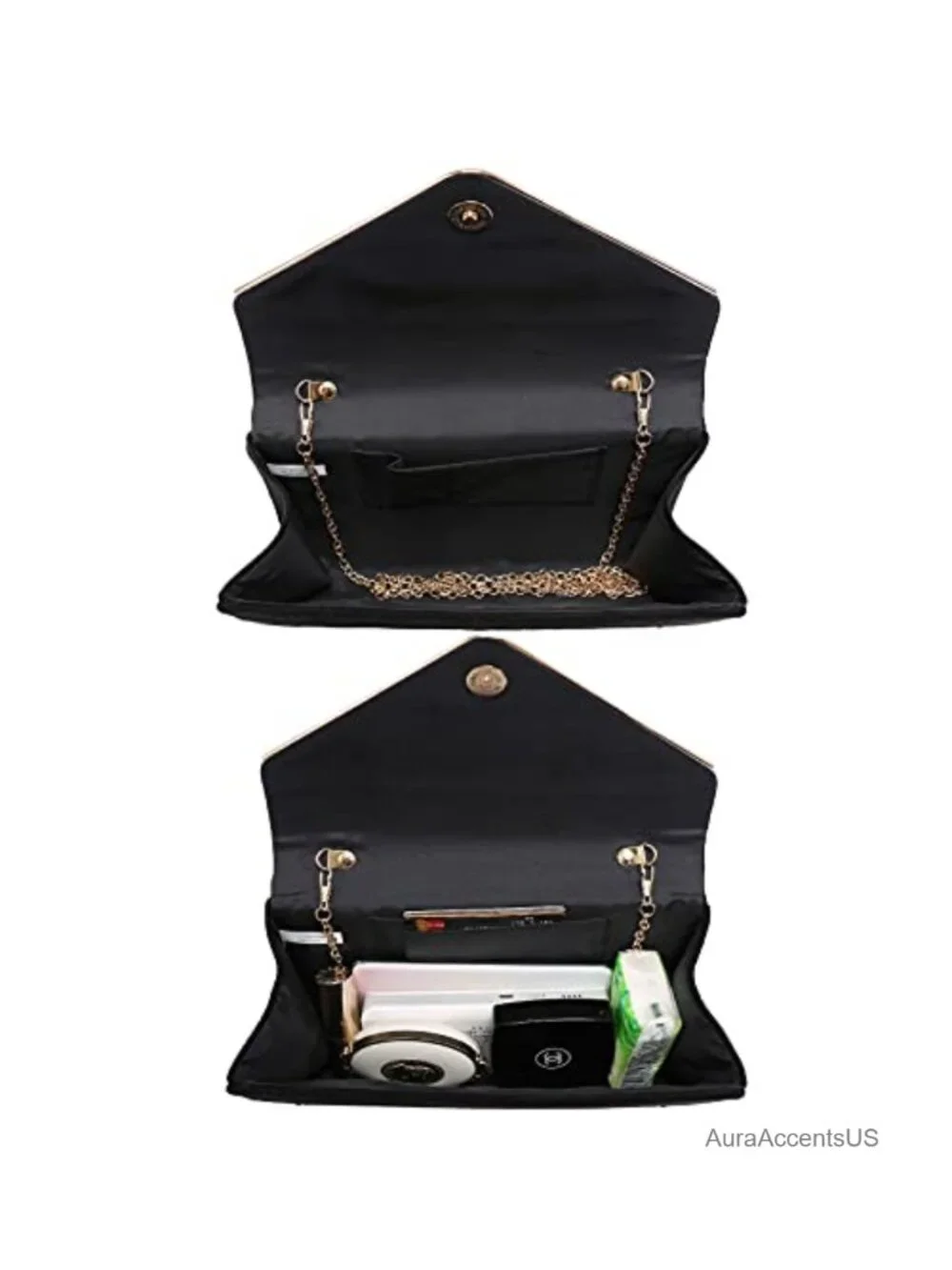 Faux Suede Clutch with Rhinestones Detachable Chain Strap